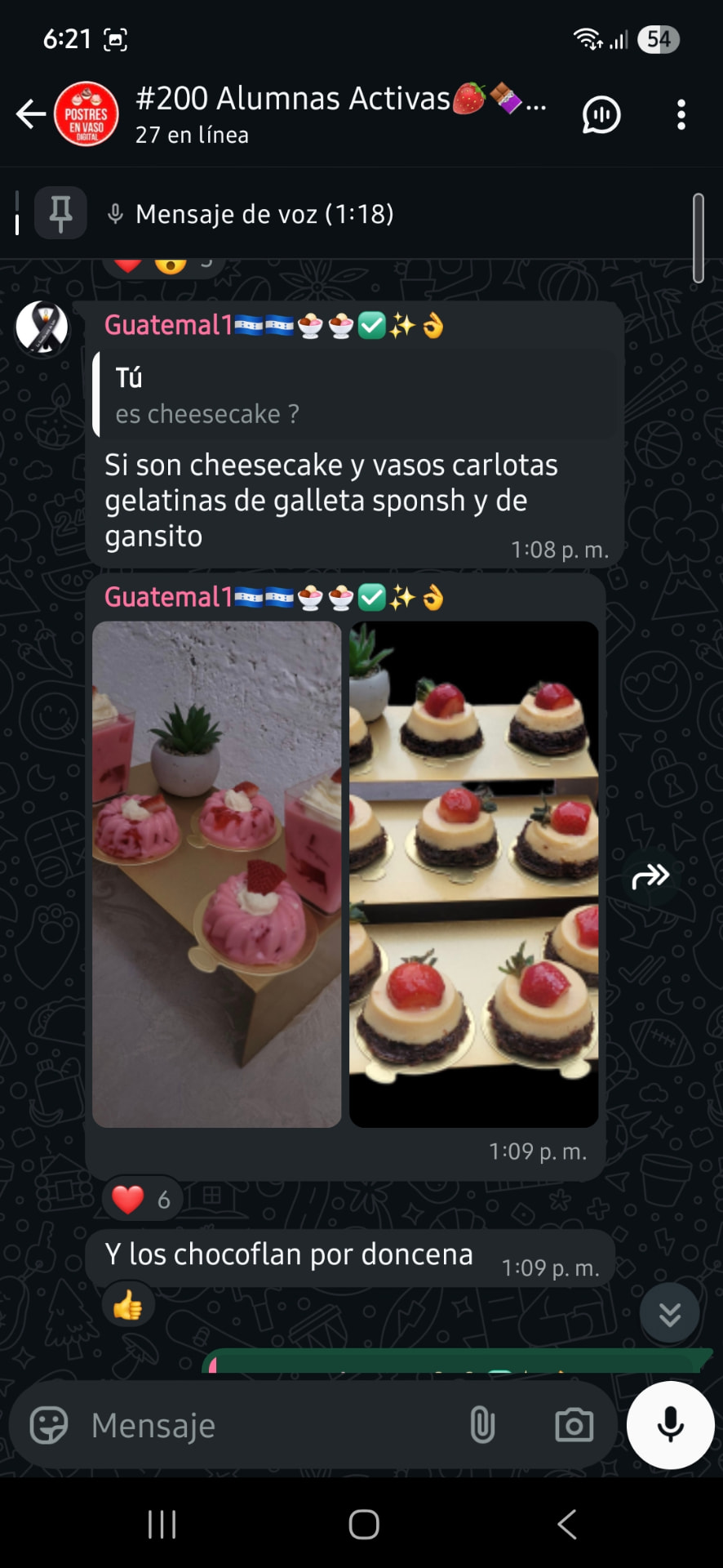 Transferencias recibidas por ventas de postres