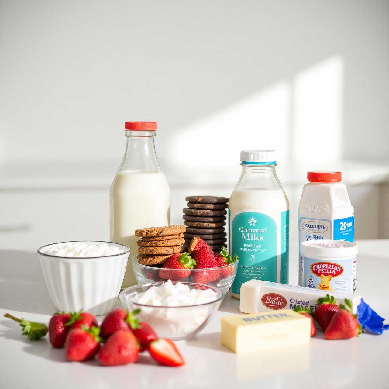 Ingredientes básicos y económicos sobre una mesa de cocina