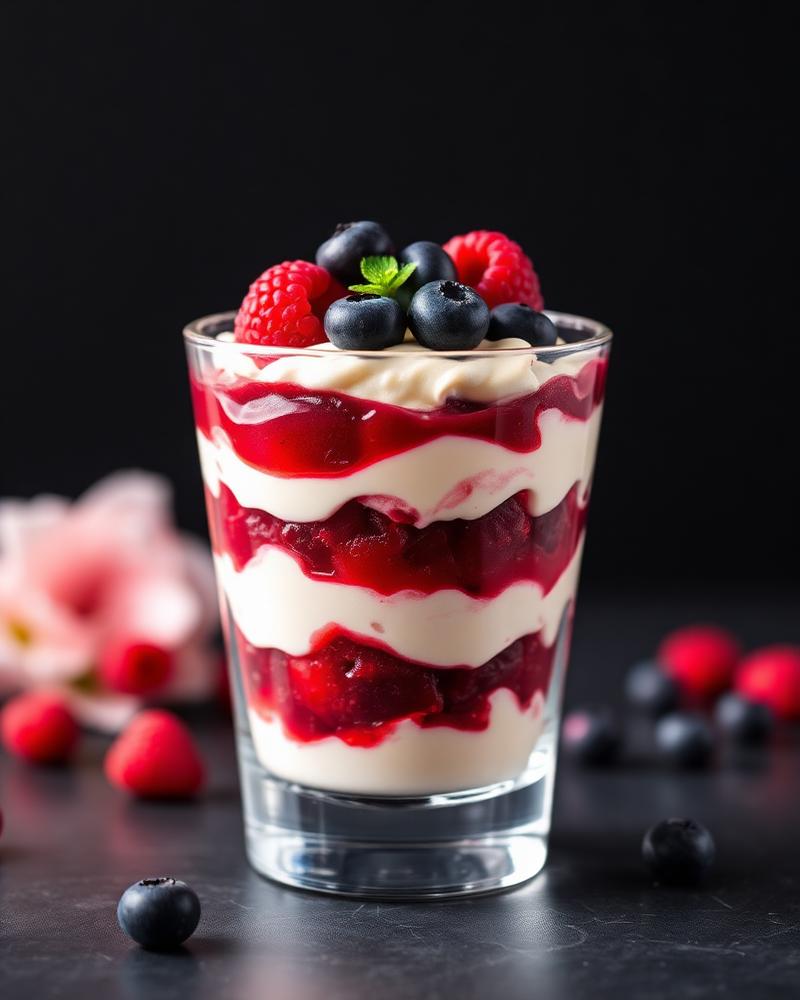 Postre frío de frutos rojos