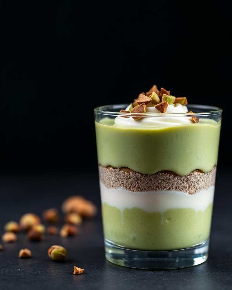 Postre en vaso de pistacho